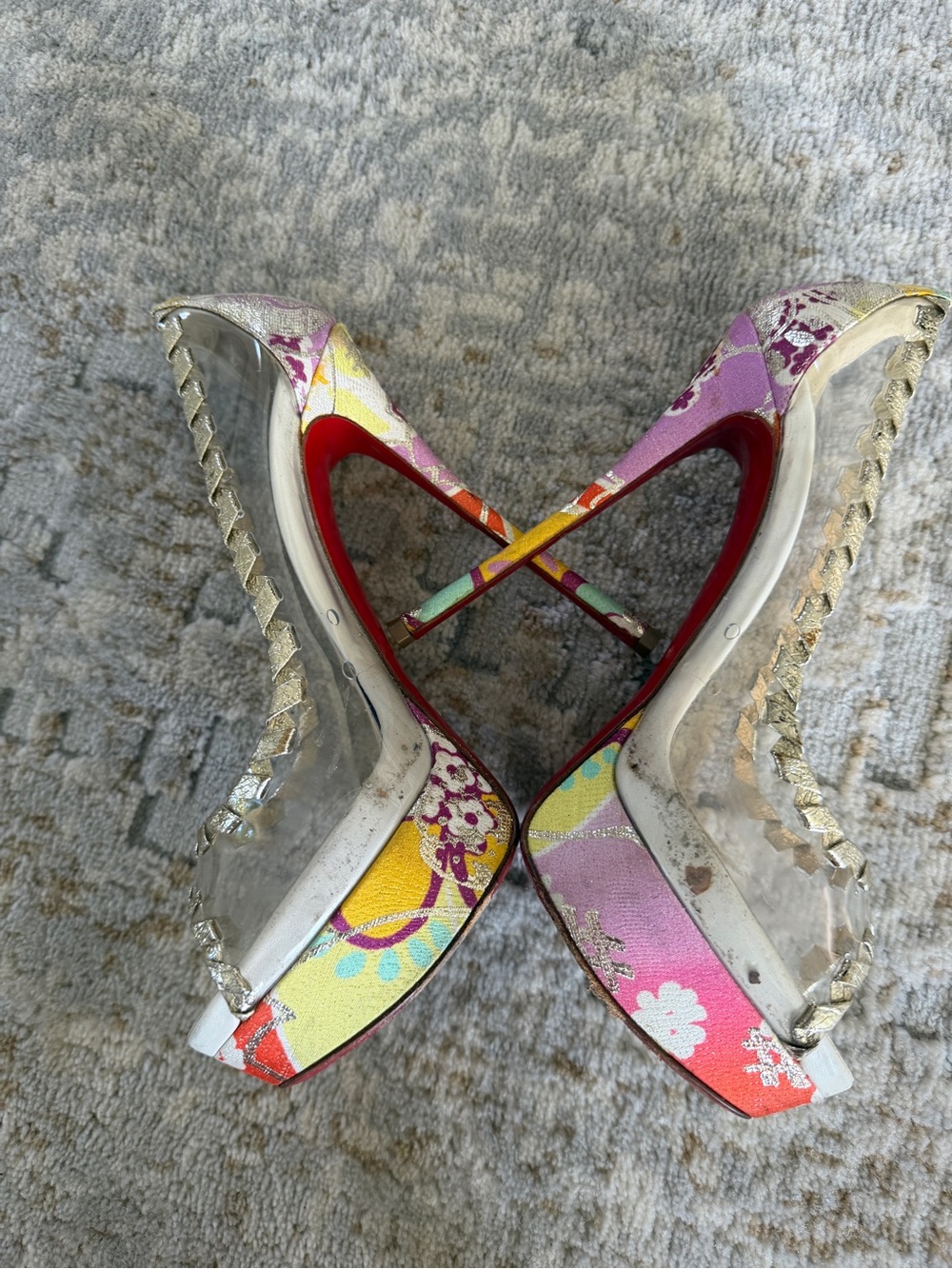 Christian Louboutin Multicolor Floral Clear Wedge Heels